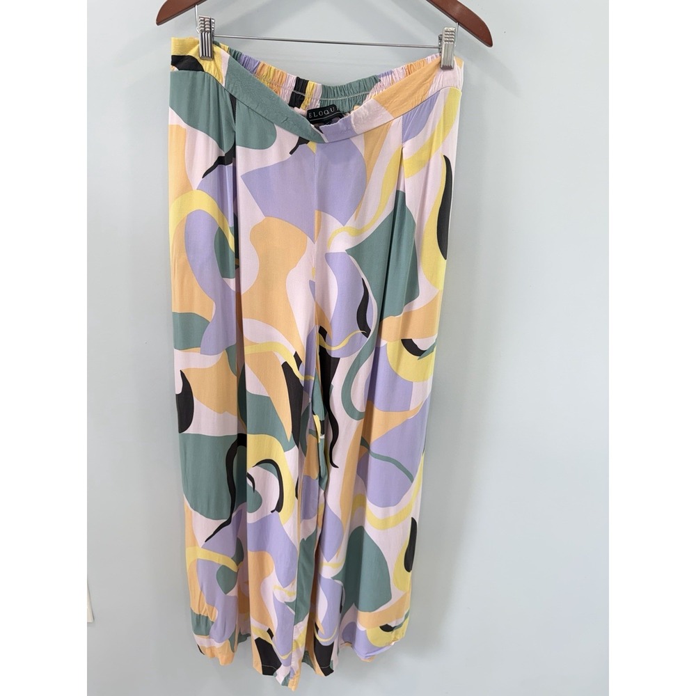 Eloquii Wide Leg Abstract Print Pants Size 14 Rayon Colorful Trousers